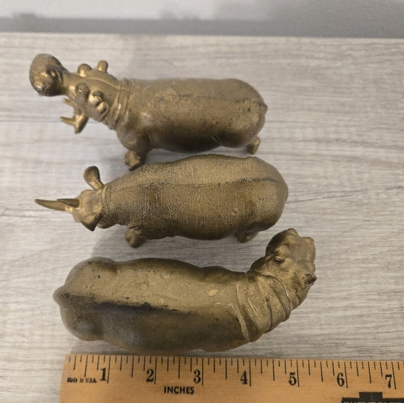 Vintage Safari/Terra By Battat Hippopotamus and Rhinoceros Figures Set Of 3 1996 - Picture 5 of 9